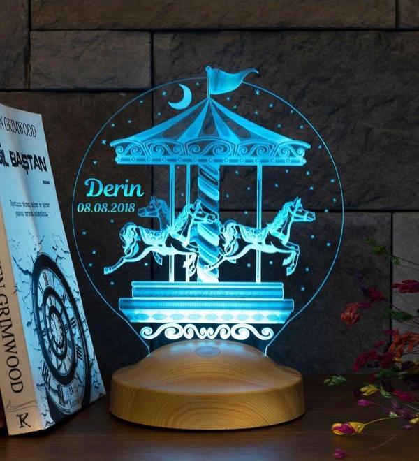 Sevgi Lambası Çocuk Odası Hediyesi, Nostaljik Atlı Karınca 3 Boyutlu Led Lamba - Image 1