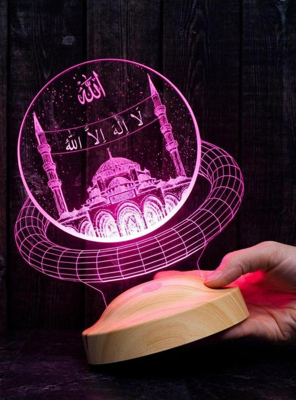 Sevgi Lambası Dini Hediye, Mahyalı Camii Allah Ve La Ilahe Illallah Yazılı 3d Led Lamba - Image 1