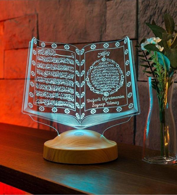 Sevgi Lambası Öğretmenler Günü Hediyesi, Öğretmene Dini Hediye, Değerli Öğretmenim Kuran-ı Kerim Led Lamba - Image 1
