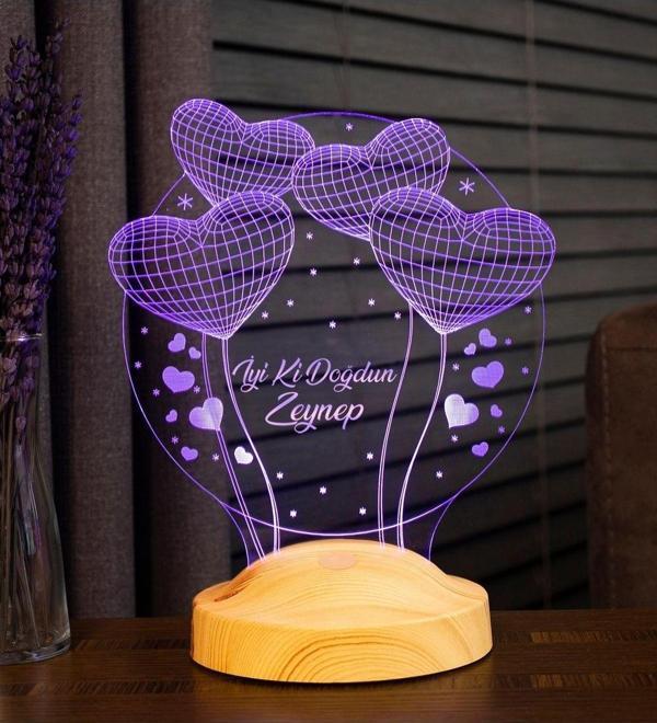 Sevgi Lambası Doğum Günü Parti Hediyesi İyi Ki Doğdun Yazılı Hediye 3 Boyutlu Balon Kalpler Küre Led Lamba - Image 1