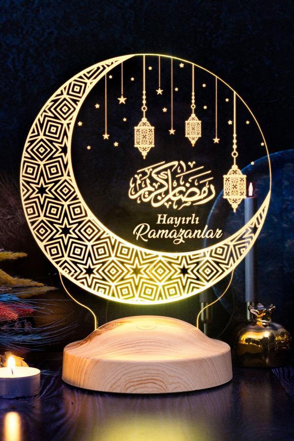 Sevgi Lambası Ramazan Hediyesi Kandilli, Hayırlı Ramazanlar Hilal & Kandil Tasarımlı Led Lamba, Ramazan Led Işıklı - Image 1