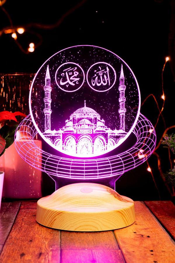 Sevgi Lambası Ramazan Hediyesi, Allah Hz. Muhammed Yazılı Camii, Dini Hediye 3d Led Lamba - Image 1