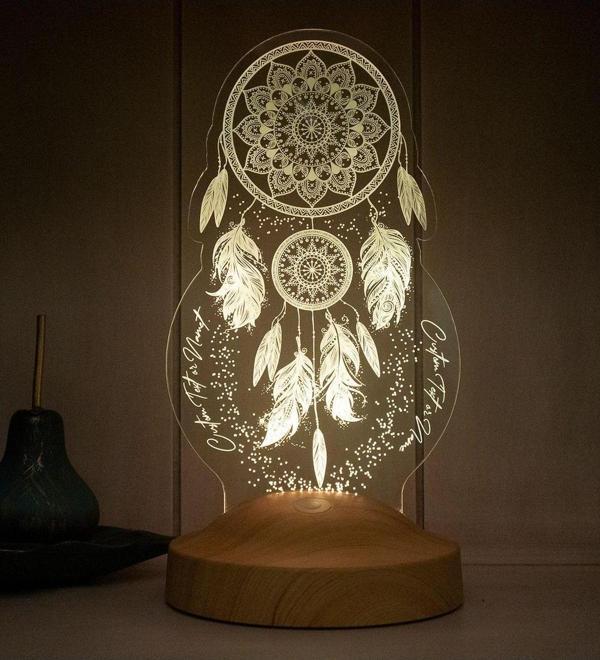 Sevgi Lambası Dreamcatcher Düş Kapanı Gece Lambası, Rüya Kapanı ile Çakra Odası Dekoru, Başucu Led Lamba - Image 1