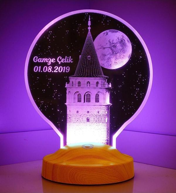 Sevgi Lambası Galata Kulesi Kişiye Özel İsimli Led Fotolamba ,Sevgiliye İsimli Galata Kulesi Hediyesi - Image 1