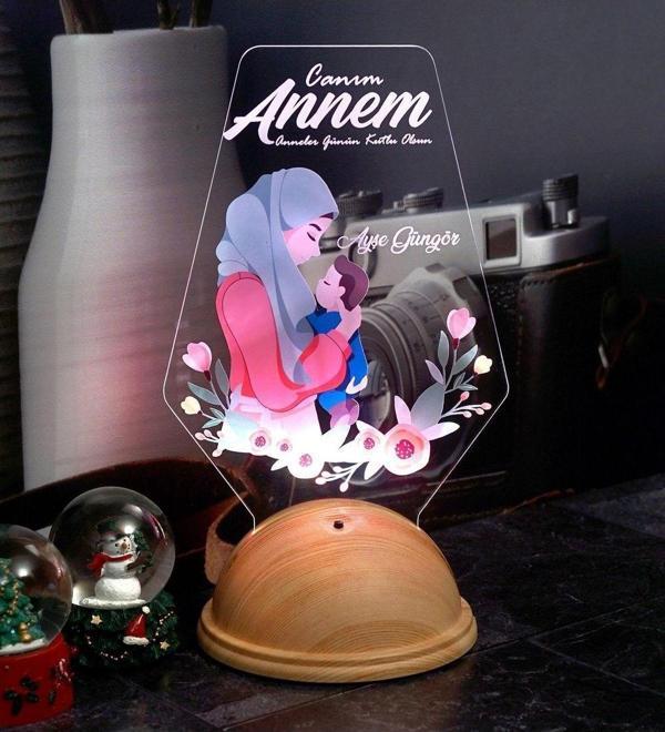 Sevgi Lambası Tesettürlü Anneye Hediye Anne Ve Erkek Bebek Led Lamba, Anneler Gününe Özel Hediyesi Gece Lambası - Image 1