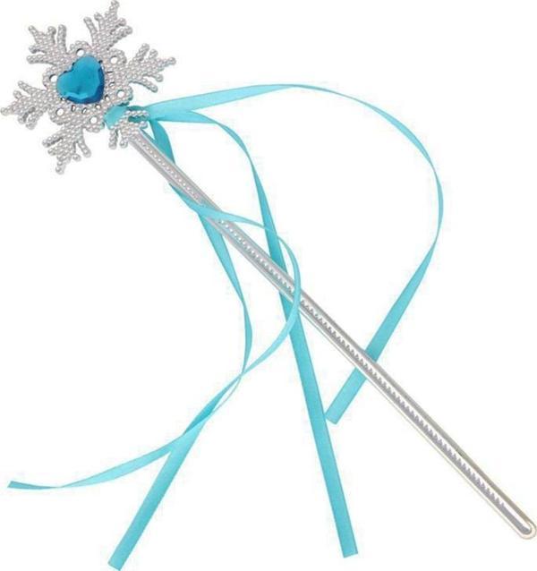 Kar Taneli Mavi Kalp Taşlı Saten Kurdeleli Karlar Ülkesi Elsa Asası Sopası 34 cm - Image 1