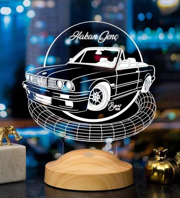 Sevgi Lambası Klasik Bmw E30 Cabrio, Bmw Logolu Hediye 3d Led Lamba - Image 1