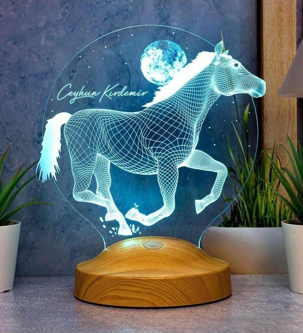 Sevgi Lambası Koşan At Tasarımlı, At Figürlü Hediye 3 Boyutlu 3d Led Lamba - Image 1