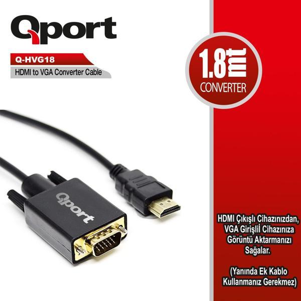 QPORT Q-HVG18 HDMI=>VGA 1,8m ÇEVİRİCİ KABLO - Image 1
