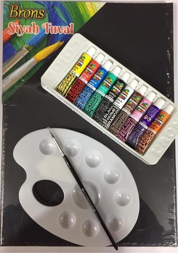 Brons Siyah Tual 25X35 Palet 10 Lu Akrilik Boya 4 No Fırça T.S - Image 1