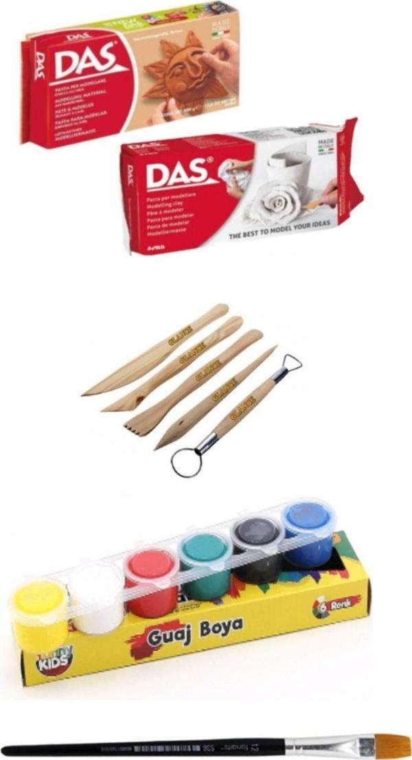 Das Glance Seramik Kil Beyaz-Terracota & 6'Lı Guaj Boya Başlangıç Seti Seramik - Image 1