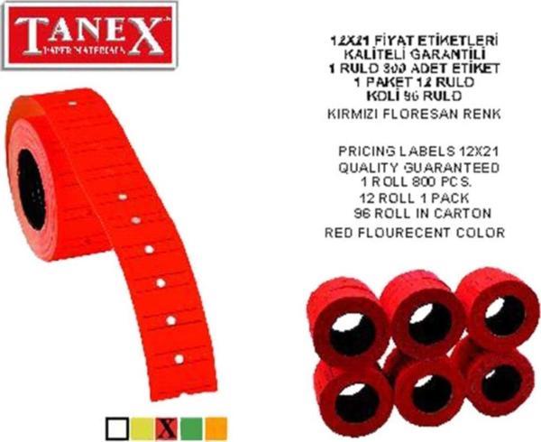 Tanex Fiyat Etiketi Çizgili 12x21 Fosforlu Kırmızı (6 Lı Paket) - Image 1