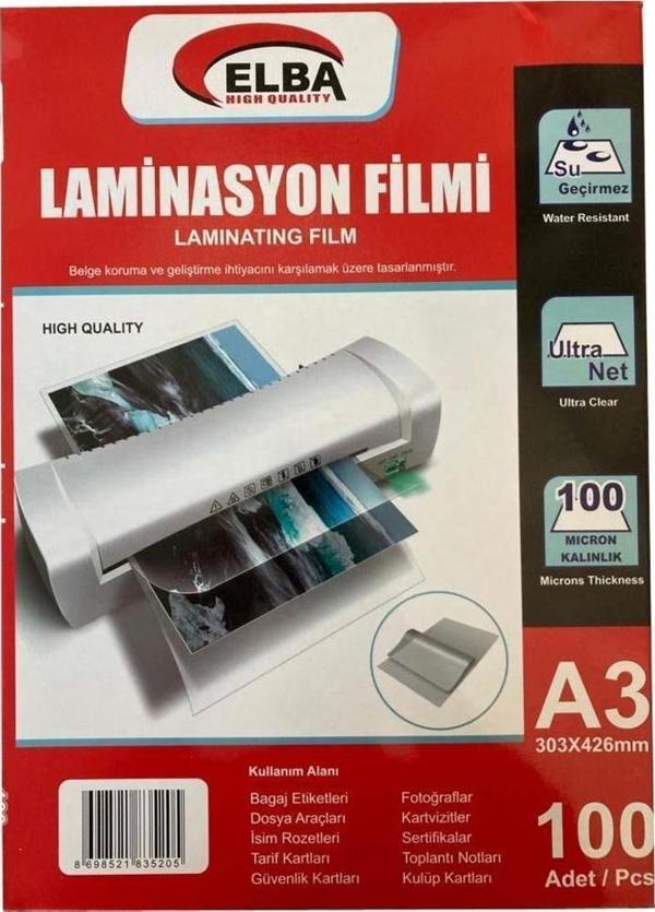 Elba Laminasyon Filmi A3 100 Mikron 100 Lü 303 x 426 MM Laminasyon Filmi - Image 1