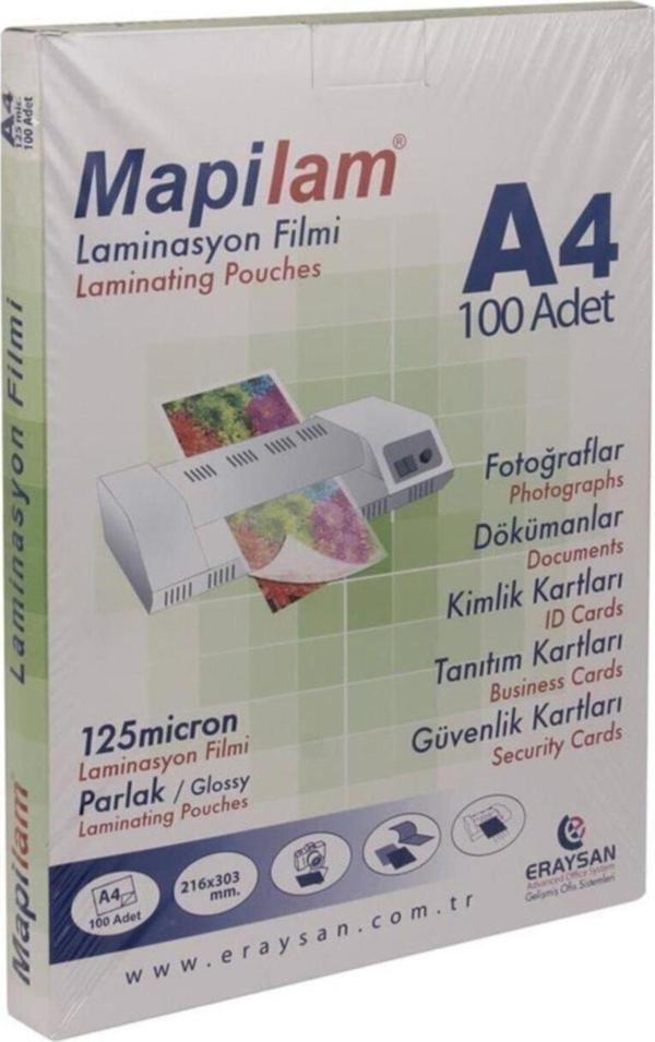 Mapi A-4 Laminasyon Filmi 125 Micron Parlak 100 Lü  (1 Paket 100 Adet - Image 1