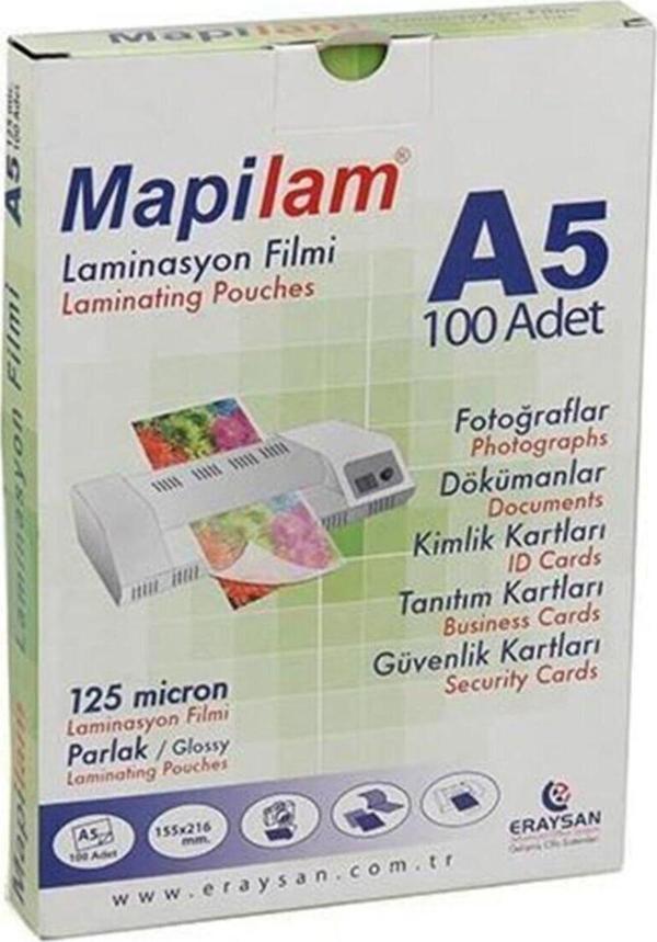 Mapi A-5 Laminasyon Filmi 125 Micron Parlak 100 Lü (1 Paket 100 Adet) - Image 1