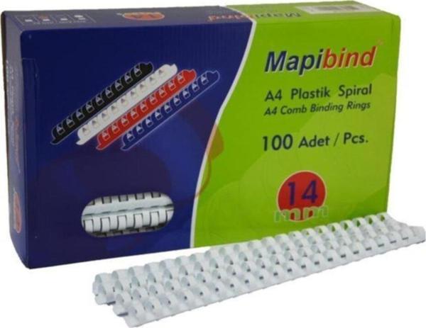 Mapibind Spiral Plastik 115-135 Sayfa 100 Lü 14 MM Beyaz (1 Paket 100 Adet Spiral) - Image 1