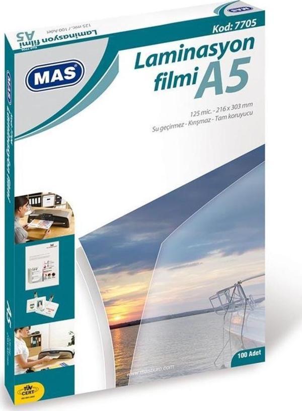 Mas Laminasyon Filmi Parlak A5 125 Micron Parlak Laminasyon Filmi 100 Lü Paket - Image 1
