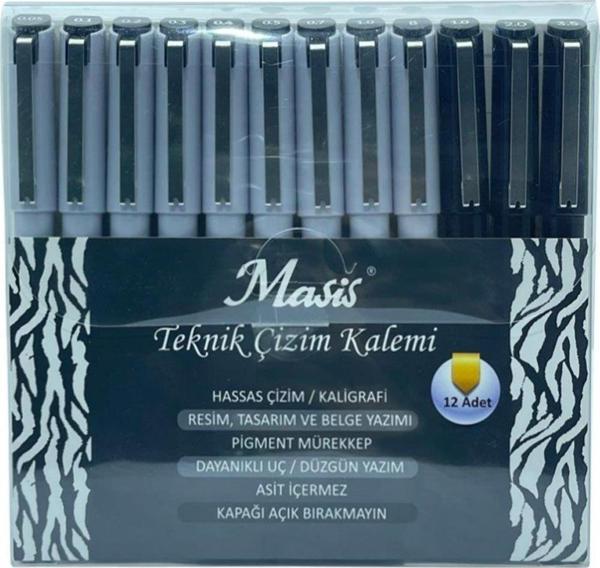 Masis Teknik Çizim Kalemi 12 Lİ Teknil Çizim Kalem Seti Siyah - Image 1