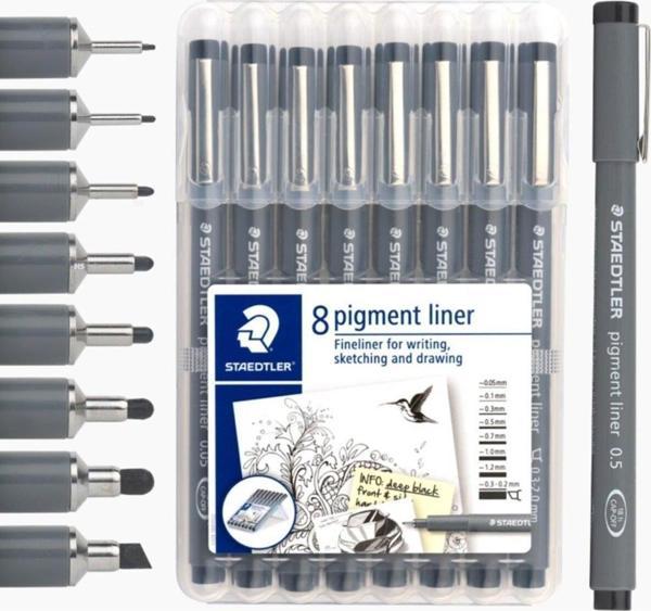 Staedtler Pigment Liner Siyah Çizim Kalemi 8'li Set - Image 1