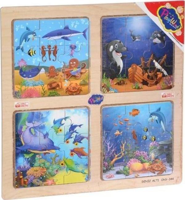 Playwood Ahşap Eğitici 4 lü Puzzle Deniz Altı Ony-344 - Image 1