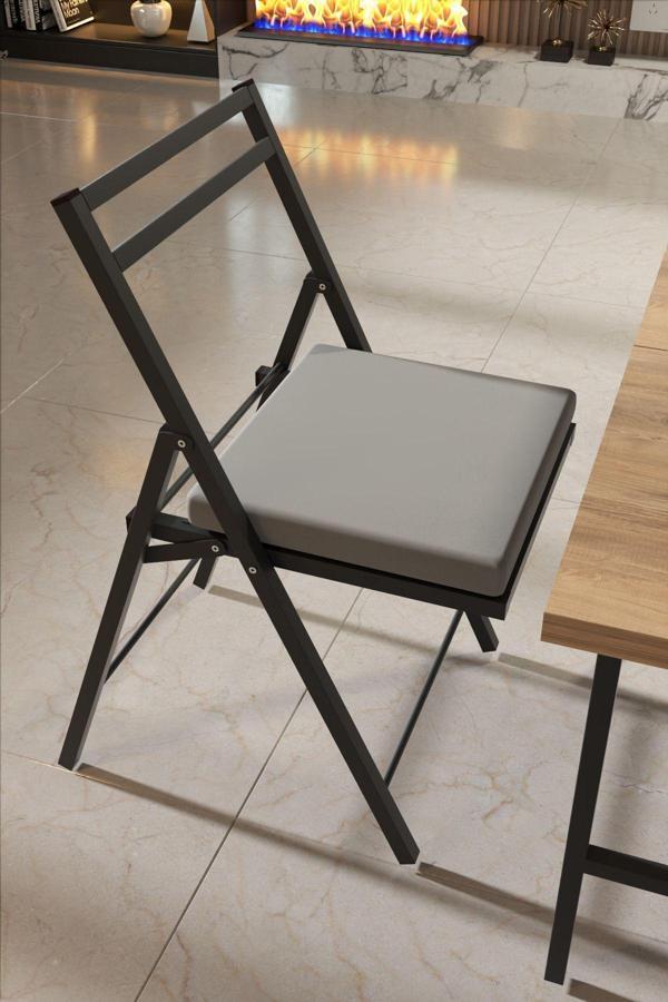 Retodesign 2 Adet Katlanır Siyah Metal Sandalye Minderli Bistro Sandalye 20242S - Image 1