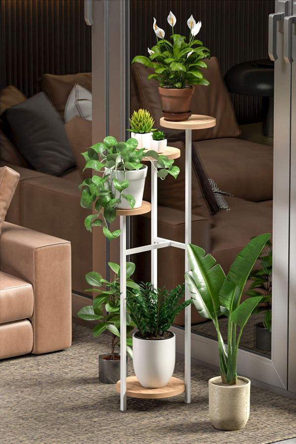 Retodesign 4 Yuvarlak Raflı Beyaz Çiçeklik Saksılık 1481 - Image 1