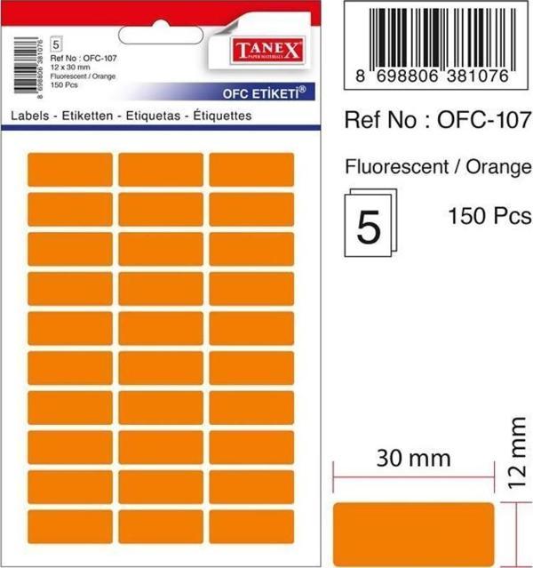 Tanex Ofis Etiketi 12x30 Mm Fosforlu Turuncu Ofis Etiketi 5 Yaprak (10 Lu Paket) - Image 1