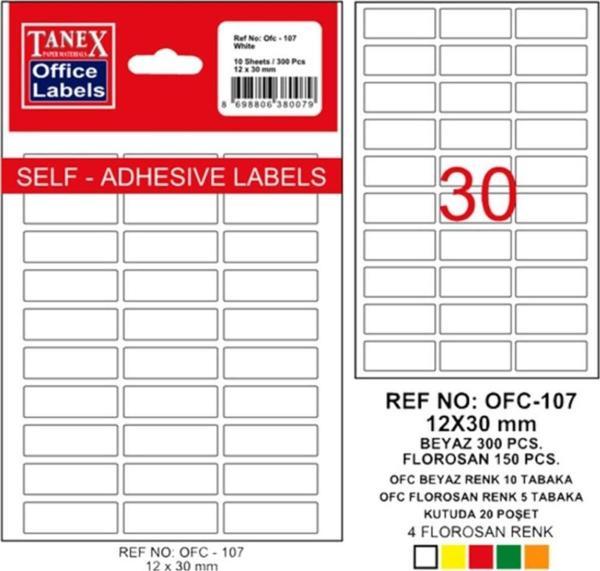 Tanex Ofis Etiketi Poşetli 12x30 MM Beyaz (10 Adet) - Image 1