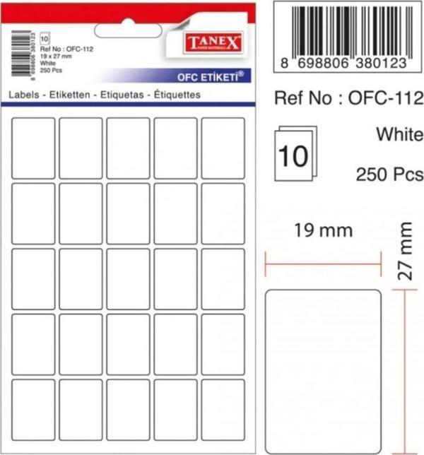 Tanex Ofis Etiketi Poşetli 19x27 MM Beyaz OFC-112 (10 Lu Paket) - Image 1