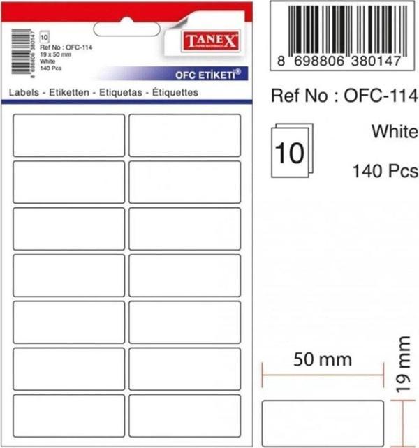 Tanex Ofis Etiketi Poşetli 19x50 MM Beyaz Ofis Etiketi 10 Sayfa (10 Lu Paket) - Image 1