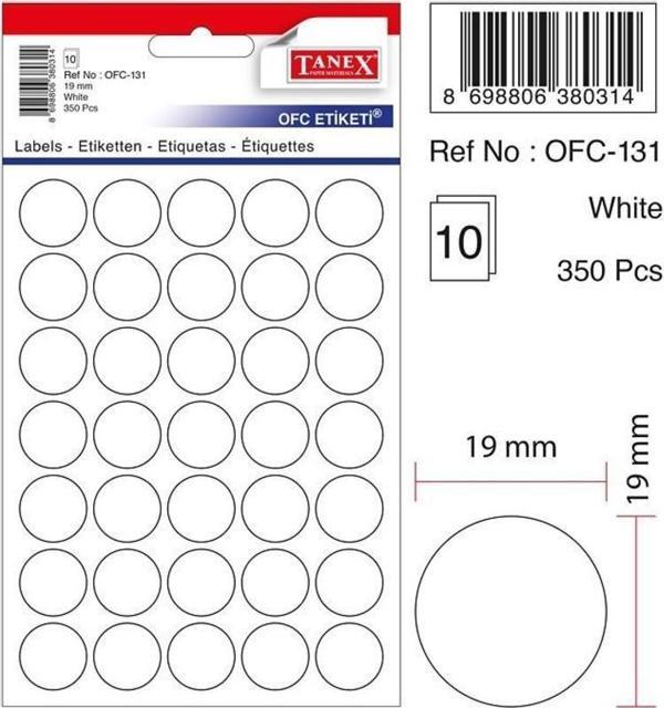 Tanex Ofis Etiketi Poşetli Yuvarlak 19 Mm Beyaz Ofis Etiketi 5 Yaprak (10 Lu Paket) - Image 1