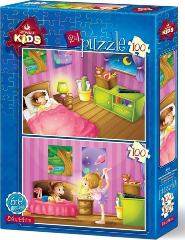 Art Çocuk Puzzle Uyku Vakti ve Bale Provası 2x100 Parça Puzzle - Image 1