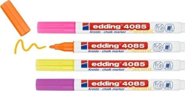Edding 4085 Kara Tahta ve Cam Için Likit Sıvı Tebeşir Kalemi Seti 4'lü Blister Fosforlu - Image 1