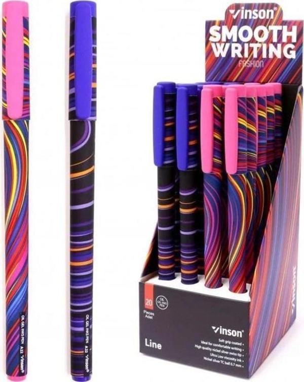 Maxx Jel Kalem Vinson Desenli 0.7 MM Mavi Jel Tükenmez Kalem (20 Li Paket) - Image 1