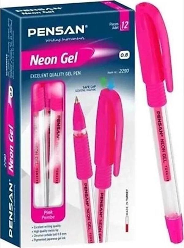 Pensan Jel Kalem Jely Neon Pembe Jel Tükenmez Kalem (12 Li Paket) - Image 1