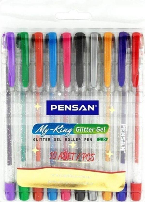 Pensan My-King Simli Jel Tükenmez Kalem 10 Renk (12 Adet) - Image 1