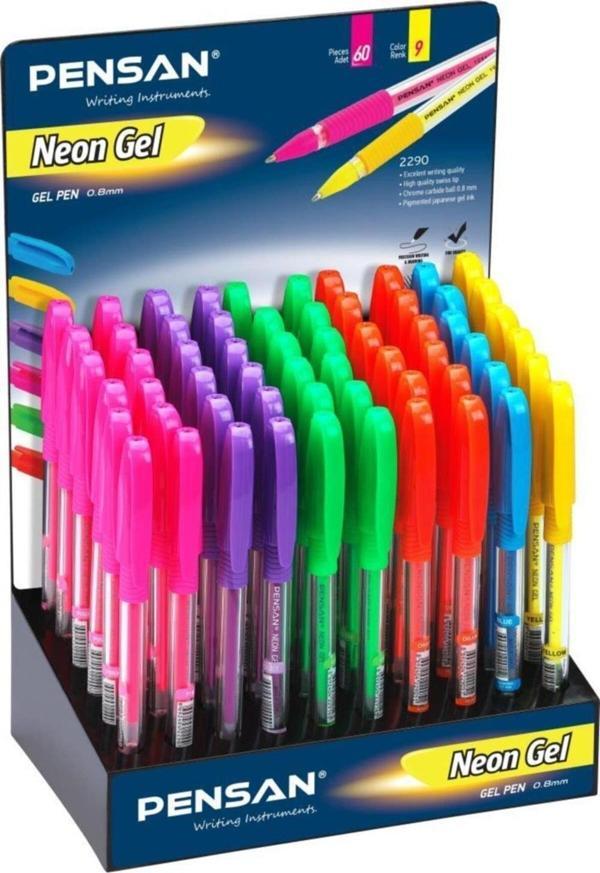 Pensan Neon (fosforlu) Jel Tükenmez Kalem 1.0 Mm 6 Renk Karışık (60 Lı Paket) - Image 1