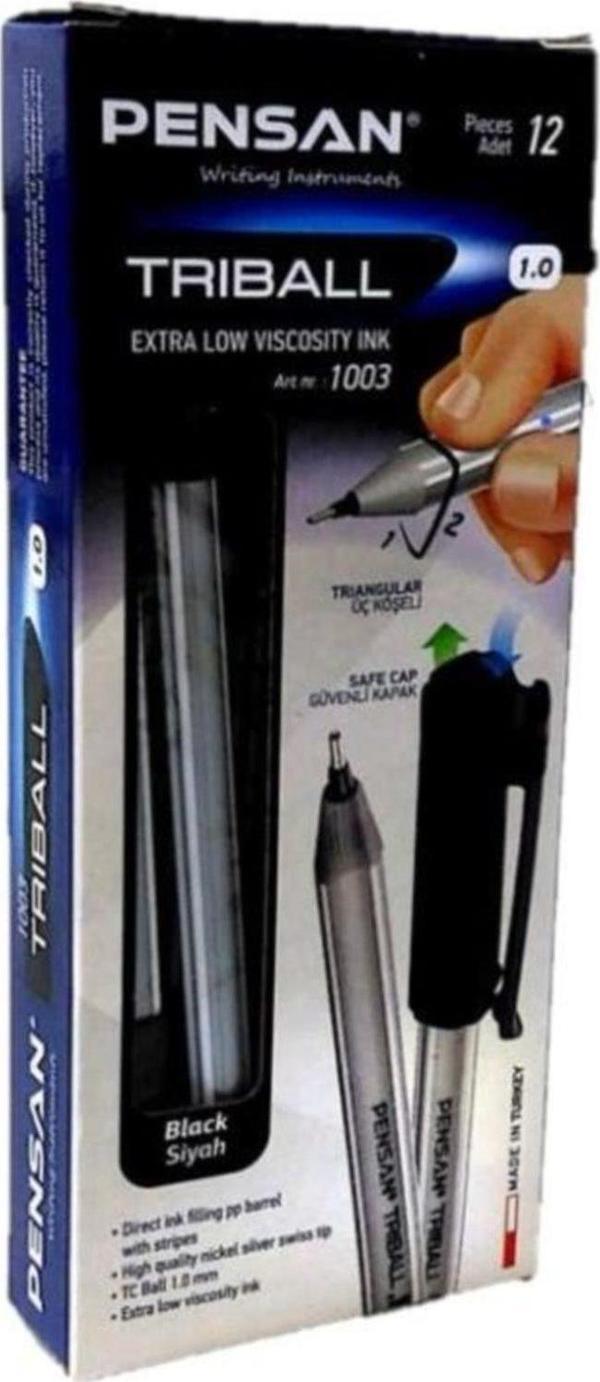 Pensan Siyah Tükenmez Kalem Triball 1.0 MM Bilye Uç Siyah 12 Lİ (1 Paket 12 Adet) - Image 1