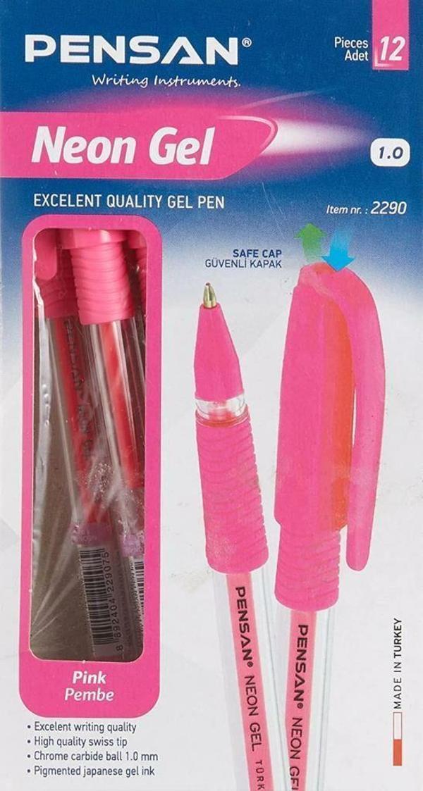 Pensan Tükenmez Kalem Jel 1.0 MM Neon Pembe (12 Li Paket) - Image 1
