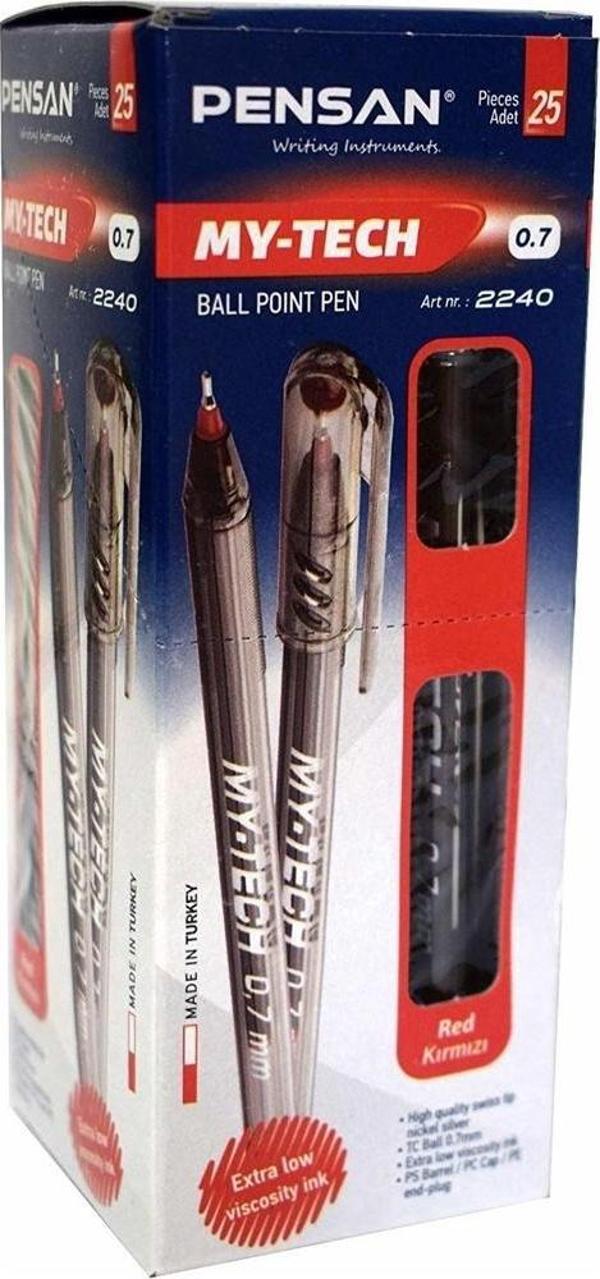 Pensan Tükenmez Kalem My-Tech 0.7 MM İğne Uç Kırmızı 25'Li - Image 1