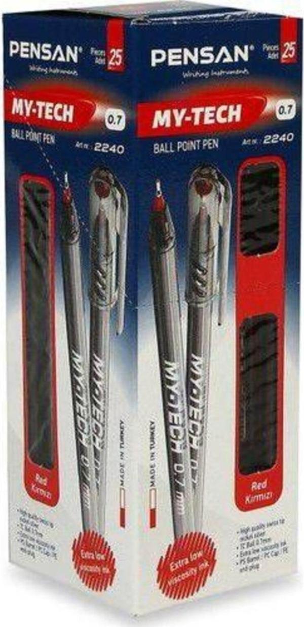 Pensan Tükenmez Kalem My-Tech 1.0 MM İğne Uç Kırmızı 25'Li Paket - Image 1