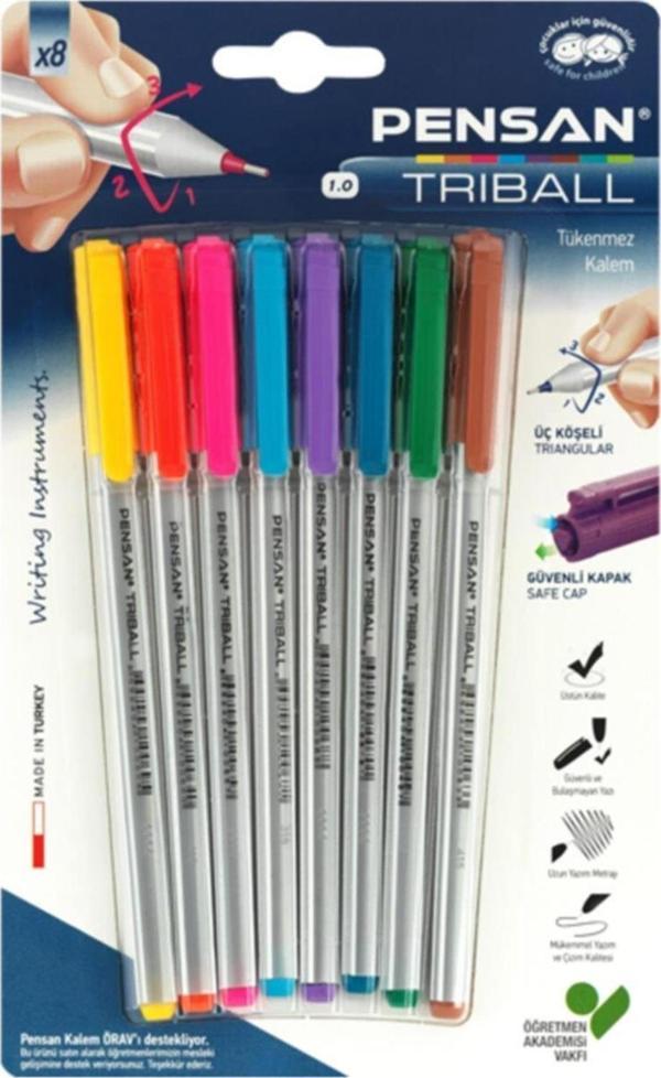 Pensan Tükenmez Kalem Triball 1.0 MM Bilye Uç 8 Lİ Renkli (24 Paket) - Image 1