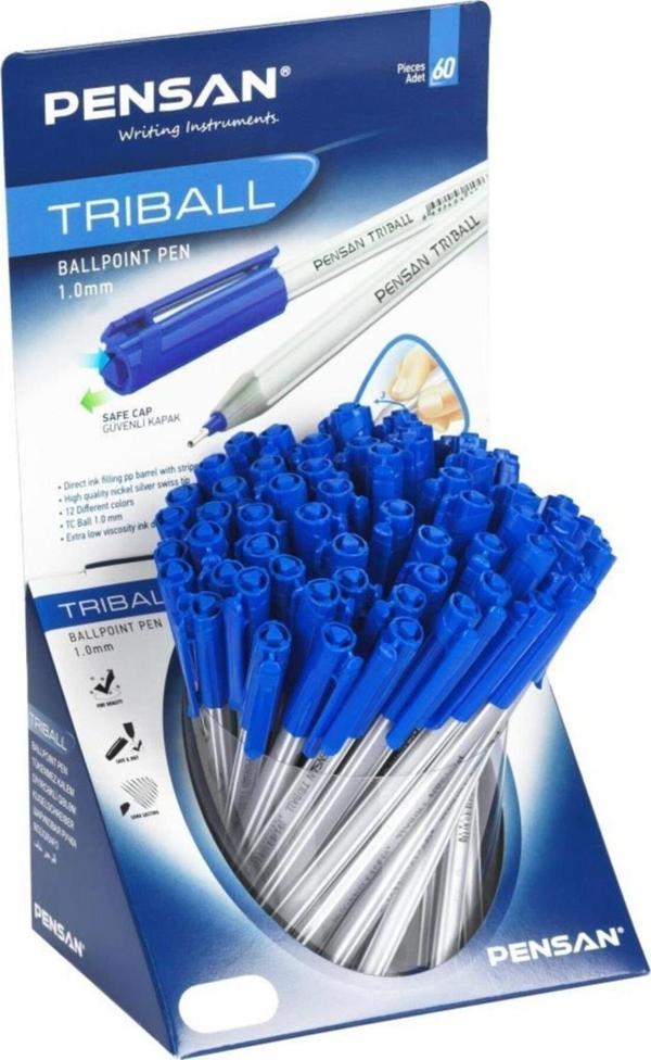 Pensan Tükenmez Kalem Triball 1.0 MM Bilye Uç Mavi 60 LI Stand 1003 (60'lı Paket) - Image 1