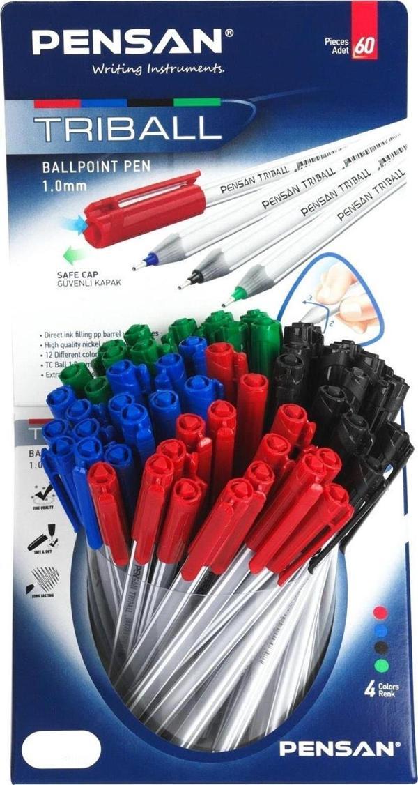Pensan Tükenmez Kalem Triball 1.0 MM Bilye Uç MSKY (1 Stand 60 Adet Kalem) - Image 1