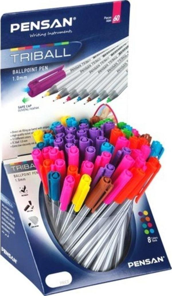 Pensan Tükenmez Kalem Triball 1.0 MM Bilye Uç Renkli 60 LI Stand 1003 (60'lı Paket) - Image 1