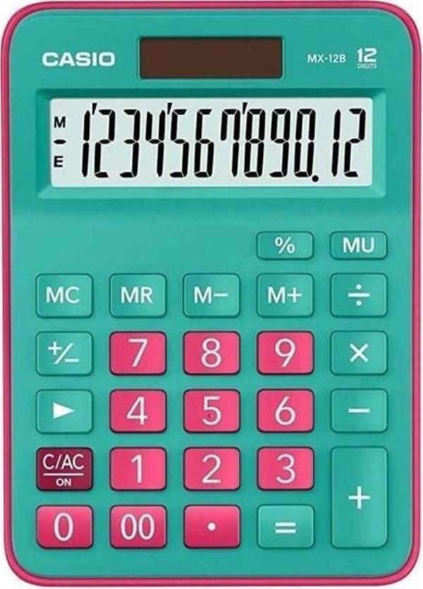 Casio Hesap Makinesi Masa Üstü 12 Hane Yeşil + Pembe Hesap Makinesı - Image 1
