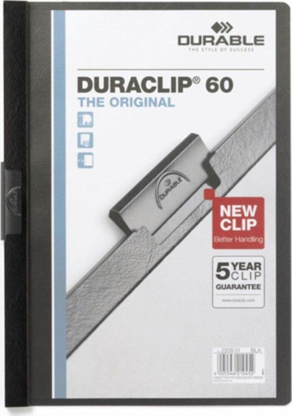 Durable Sıkıştırmalı Dosya DuraClip Ortadan Klipsli 60 Sayfa A4 Siyah (25 Li Paket) - Image 1