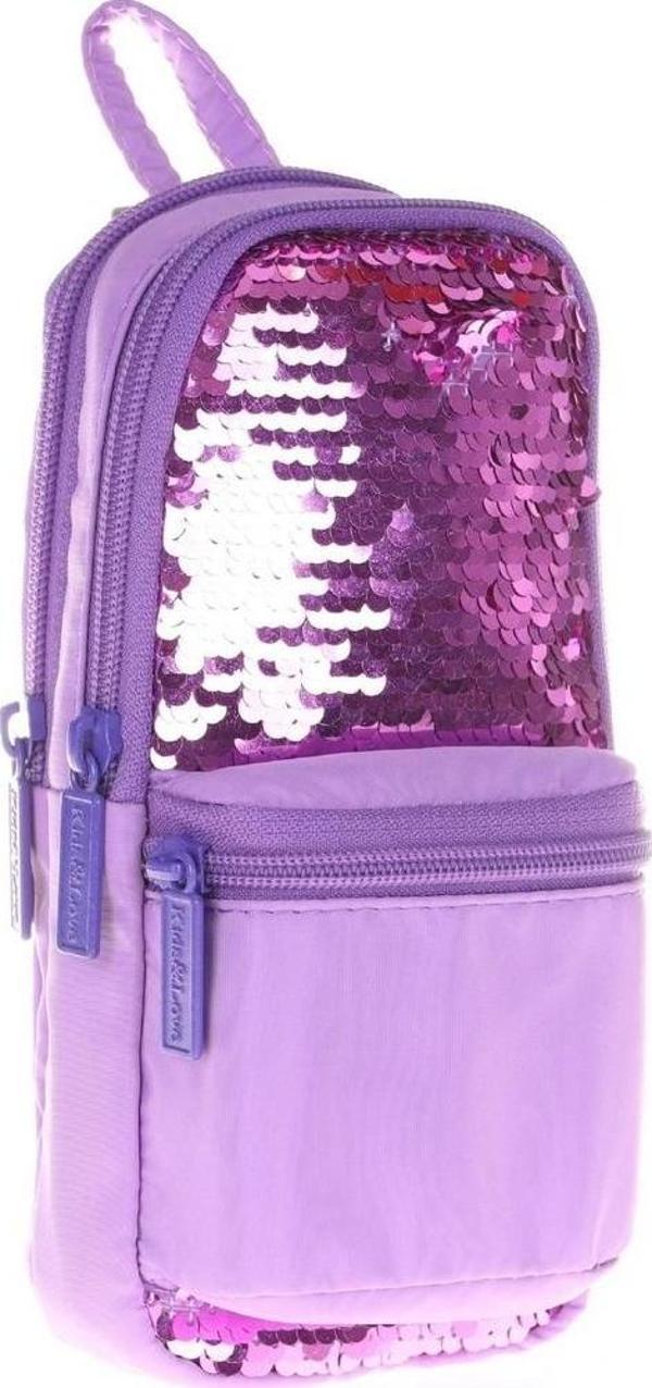 Kaukko Kalem Çantası Magıcal Junior Bag Pullu Lila Üç Bölmeli Kalemlik - Image 1