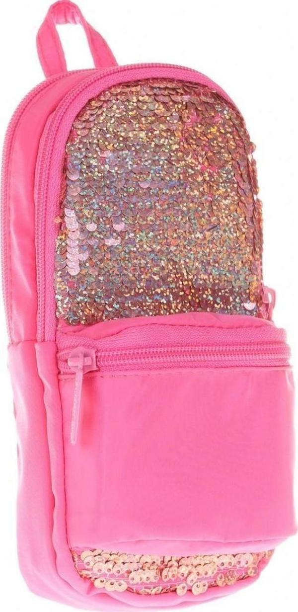Kaukko Magical Kız Çocuk Pullu Pembe Üç Bölmeli Kalem Çantası Çanta Şekilli Kalemlik - Image 1