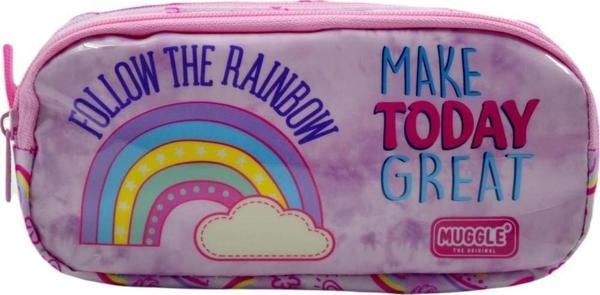 Muggle Kalem Çantası Soft Rainbow Pembe İki Bölmeli Kalemlik - Image 1